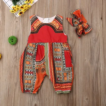 Ærmeløs Baby Pige African style Buksedragten Sparkedragt med Hovedbøjle Tøj