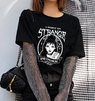 Kuakuayu HJN Beetlejuice jeg Selv Er Mærkelig Og Usædvanlig Sort T-Shirt Kvinder Søde Grunge Gotiske Tee Halloween Witch Shirt
