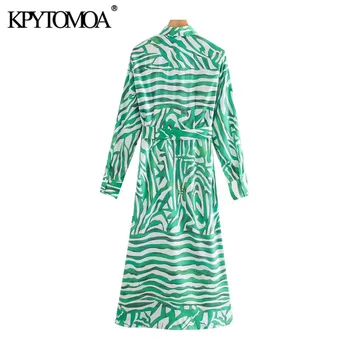 KPYTOMOA Kvinder 2020 Mode Med Bælte dyreprint Midi Kjole Vintage Tre Kvart Ærme-Knap-op Kvindelige Kjoler Vestidos