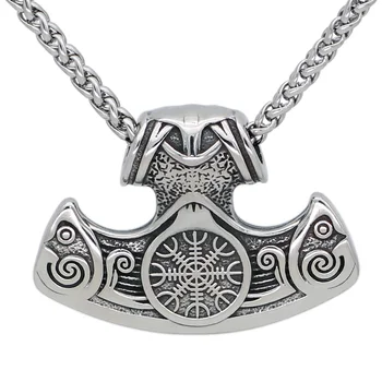 Mænds rustfrit stål mamen viking vegvisir amulet økse halskæde