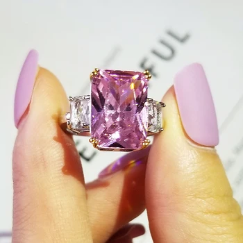 2021 nye luksus pink 925 sterling sølv forlovelsesring til kvinder, dame jubilæum gave smykker drop shipping R5235