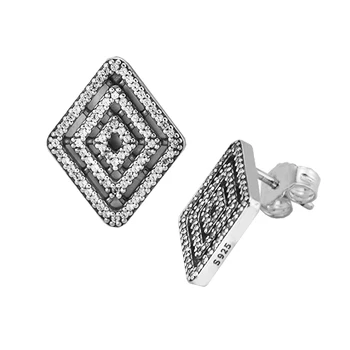 Ægte 925 Sterling Sølv Klare CZ Geometriske Linjer Stud Øreringe til Kvinder DIY Gør Mode Smykker Engros brincos