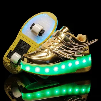 Nye Pink Guld USB-Opladning Mode Piger Drenge LED Lys Roller Skate Sko Til Børn Sneakers Med Hjul To hjul