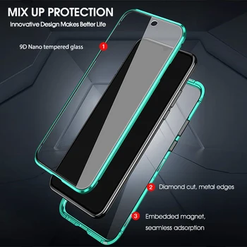 Dobbelt-Sidet Magnetiske 360 Fuld Beskytte Flip Tilfælde På Redmi Note 8 Pro Note7 Hærdet Glas Tilbage Dække for Xiaomi Bemærk, 8T 8 Tilfælde