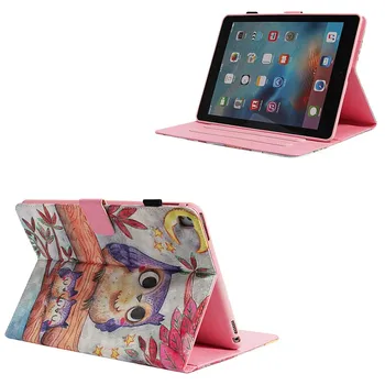 For Apple iPad Pro 9.7 2016 PU Læder taske Søde Dyr UGLE, Blomst 3D-Visning Tablet PC Cover Til iPad Pro med Kort Slot