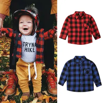 PUDCOCO Christmas Toddler Baby Girl Boy Clothes Plaid Long Sleeve Top Shirts Coat Jacket 9M-5Y