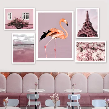 Jernkonstruktion Dessert Flamingo Road Flower Væg Kunst, Lærred Maleri Nordiske Plakater Og Prints Væg Billeder For At Stue Indretning