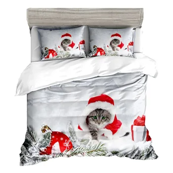 Jul 3d hund og kat print sengetøj sæt dyne duvet cover sæt bedsheet Pudebetræk, Sengetøj 3stk