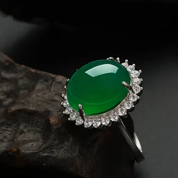 Charm Grøn Jade Sølv 925 Ring Etniske Vintage Smaragd-Ædelsten Bryllup Forlovelsesringe For Kvinder, Kvindelige Fine Smykker Gaver