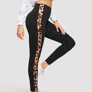 Høj Talje Leggings Med Leopard Print Træning Lomme Leggings Kvinder Tøj 2020 Side Blonder Leggins Mujer Trænings-Og Sportwears
