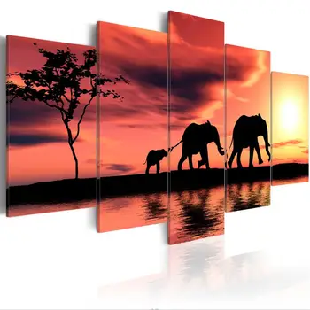 2019 Lærred Print Moderne Mode Væg Kunst, den Afrikanske Dyr Solnedgang Landskab Elefant Giraf til boligindretning Uden Ramme