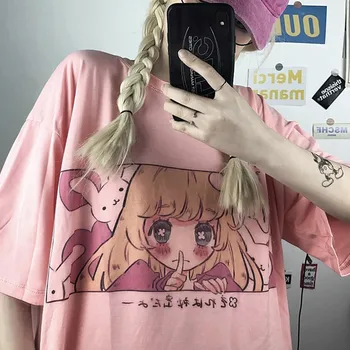 Yedinas Anime Girl Billede Print Kvinder T-Shirts Harajuku Japansk Stil Tee Æstetiske Y2K Toppe Piger Kawaii T-shirts Overdimensioneret