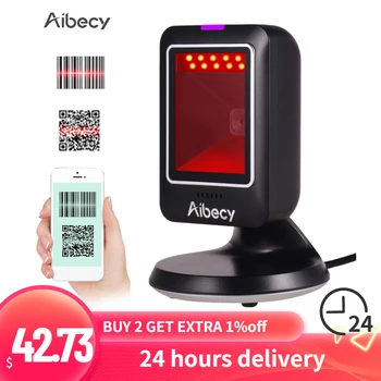 Aibecy MP6300Y 1D/2D/QR-Retningsuafhængig Barcode Scanner USB-Kablet Bar Code Læser CMOS-Scanner Håndfri Code Scanner til Detail