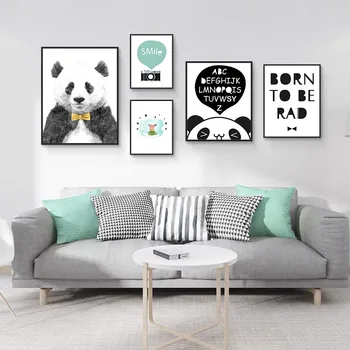 Børnehaven Væg Kunst Dyr Panda Plakat Nordisk Stil Barn Minimalistisk Alfabet Lærred Maleri Print Moderne Børne Baby Room Decor