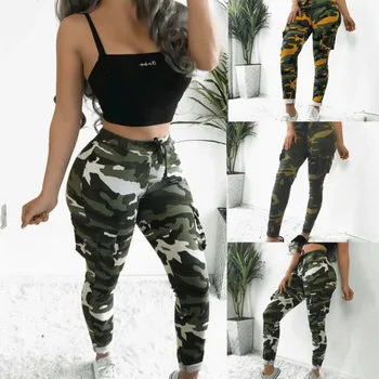 Fashion Kvinder Camouflage Trykt Cargo Bukser Kvinder Casual Militær Hær Bekæmpe Camouflage Bukser