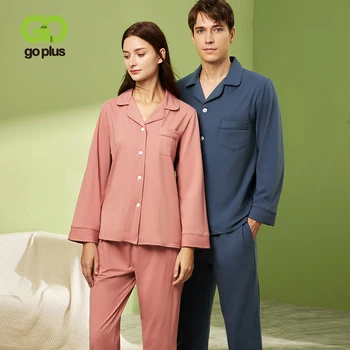 93% Bomuld Women ' s Pyjamas Casual Solidt Plus Size Turn Down Krave Pullovere Elastisk Høj Talje Bukser, Kvinders Tøj Hjem