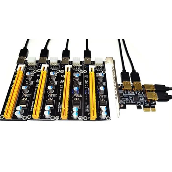 NY tilføjelse i PCIe-kort 1 til 4 PCI express 16X slots Riser-Kort PCI-E 1X til 4 PCI-e slot Adapter, USB 3.0-Port Multiplier for Minedrift