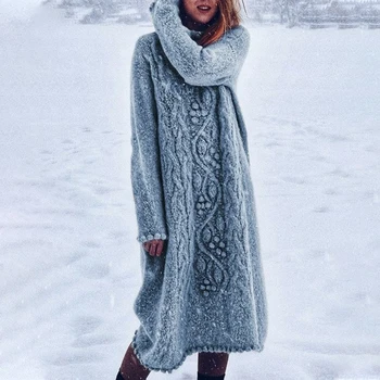 Umeko 2020 Nye Efterår og Vinter Kvinders Mode Løs langærmet ensfarvet Strikket Sweater Casual Sweater Kjole Pullovere