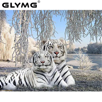 GLymg Diy Hvide Tiger Diamant Broderi Dyr Billede Diamant Maleri Cross Stitch Fuld Square Bor Home Decor Mosaik Gave
