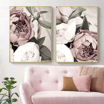 Elegant Blomstret Tapet Plakat Pink Rose Kunst Lærred Maleri Udskrives til Hjemmet Stue Dekoration Billeder Moderne Håndværk