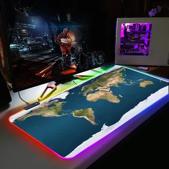 Verden Kort Gaming musemåtte Computer Musemåtte Stor musemåtte Gamer RGB Led-Baggrundsbelysning Mus Tæppe PC Skrivebord Mat