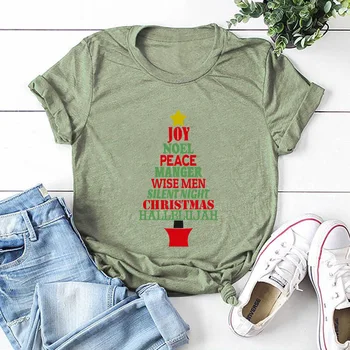 JCGO Mode Sommer T-Shirt til Kvinder Plus Størrelse 5XL Bomuld Søde juletræ Print Kvindelige kortærmet Tshirt Casual Dame Toppe Tee