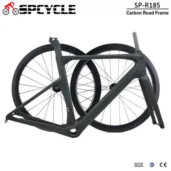 Spcycle 700x28C Thru-Aksel skivebremse Carbon Road Bike Frameset og Hjulsæt Størrelse 50/53/56/59cm