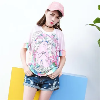Koreansk Stil Kvinder T-Shirt Mode Karakter Bogstaver Trykt T-Shirts til Kvinder Sommer Cool kortærmet Kontrast Toppe T1606
