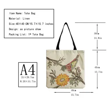 Stor lagringskapacitet Print Tote Tasker til Kvinder Blomst og Fugl i Kinesisk Stil skuldertaske Enkelhed Kunst Mindretal Håndtaske
