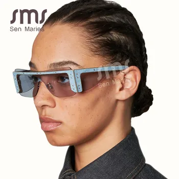Mode Uindfattede Square Solbriller Kvinder 2020 Luksus Mærke Spejl Pink Nuancer Solbriller Mænd Tendens Kvindelige Eyewear Briller Oculos
