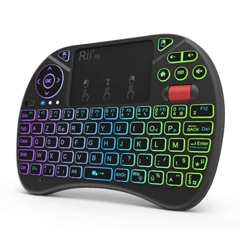 Original Rii X8 2,4 GHz AZERTY Mini fransk Trådløse Tastatur med Touchpad, udskiftelige farve LED-Baggrundsbelyst, Li-ion Batteri