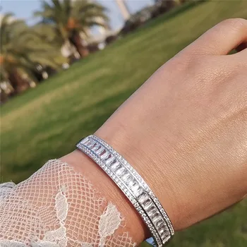 17 stilarter Armbånd kanal Bane Simuleret Diamant Engagement Armbånd til Kvinder Luksus 18K Hvide Guld fyldt bryllup Smykker