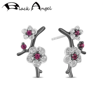 BLACK ANGEL Luksus Ruby Plum Blossom Hua Mulan 925 Sølv Stud Øreringe 2020 Ny For Kvinder Engros Smykker Gave