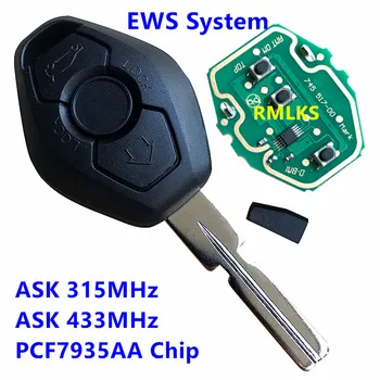 Høj kvalitet, 3-Knappen Fjernbetjening Nøgle Passer Til BMW E38, E39 E46 EWS System 433MHz 315MHz Med PCF7935AA ID44 Chip Uncut Blade