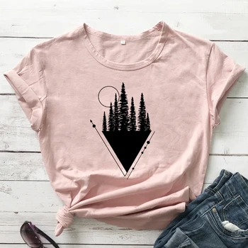 Skov Adventure Camping T-shirt Minimalistisk Vilde Liv Tshirt Fashion Kvinder kortærmet Rejselyst Graphic Tee Skjorte Top