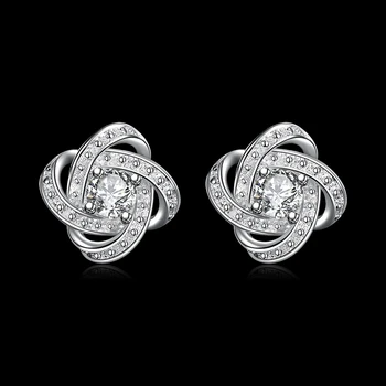 Engros mode 925 Sterling Sølv smykker udsøgt zircon crystal charm ædle stud øreringe til kvinder dame bryllup E029