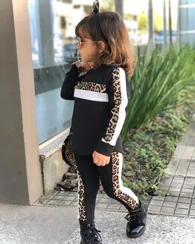 1-6Y Piger Tøj Sæt 2020 Efterår og Vinter Buksetrold Piger Outfit Børn Leopard Print Træningsdragt Til Børn Tøj