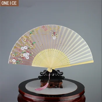 6 tommer Kinesiske hånd fan silke trykt bambus fan bryllup dans bærbare mini håndværk eventail en af de vigtigste Gave folde fan