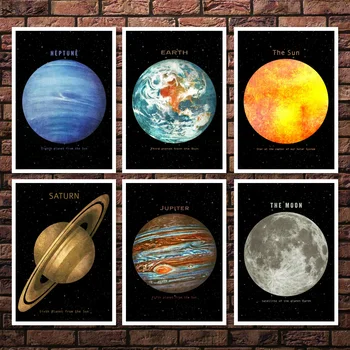 Tegnefilm Sun Moon Neptun Jorden Jupiter Nordiske Plakater Og Prints Væg Kunst, Lærred Maleri På Væggen Billeder Til Børneværelset Home Decor
