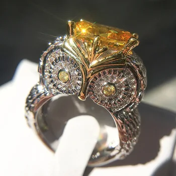 Nyeste Design ugle 925 sterling sølv, med Dyr Champagne CZ Søde Ugle Finger Ring til Kvinde, Bryllup, Engagement Smykker