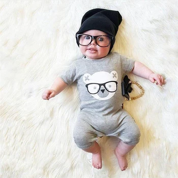 2020 mode Spædbarn tøj baby sparkedragt grå kortærmet tegnefilm bære one piece Jumpsuit, der passer nyfødt baby, dreng, pige tøj