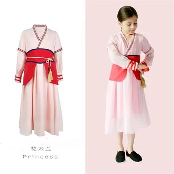Stil Piger Hua Mulan Kostume med Paryk Sværd Børn Søde Pige Prinsesse Cosplay Mulan Dress Børn Traditionel Kinesisk Tøj