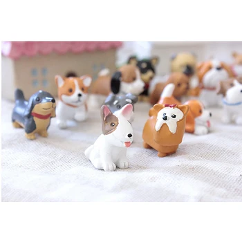 16 Stk/Sæt Kawaii harpiks miniature Hvalp mini tegneserie Hunde figurer, Dyr, smykker tabel dekoration Hjem indretning Haven ornament