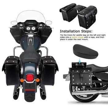 Motorcykel sadeltasker, 2 Pack Universal PU Læder Saddeltasker til Honda Shadow Suzuki Boulevard Sportster
