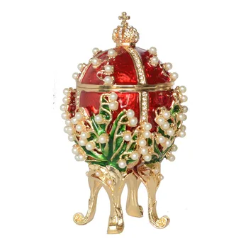 Liljekonval russiske æg luksus perle smykker boks påskeæg bejeweled nipsting box metal bordplade gaver