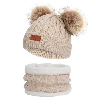 2020 Baby Hat, Tørklæde Strikket Sæt Plys Vinter Varm Passer til 3 År Gamle Drenge Og Piger Bomuld Vinteren Barn, Hat, Tørklæde gorro beanie