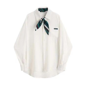 Dame toppe og bluser med lange ærmer bue krave kvinder shirts 2020 Efteråret koreansk mode Elegant Casual Hvid Kontor Damer Top