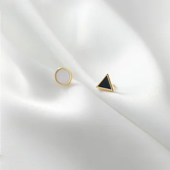 WOOZU Ægte 925 Sterling Sølv Minimalistisk Geometriske Trekant Runde Stud Øreringe til Kvinder Mode Kontor Teenager Smykker Gave