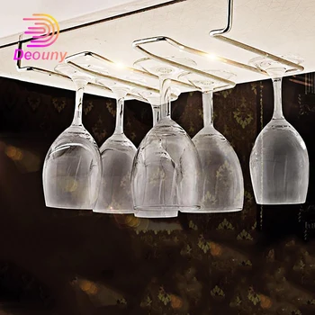 DEOUNY Glas Vin flaskeholder Kreative Bærbare Vin Rack Væg i Rustfrit Jern Pokal Stå Metal Hjem Bar køkken Tilbehør