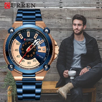Oktober nye CURREN avanceret design herreur, sporty stil bærbare blå ur, vandtæt mænds mekanisk ur